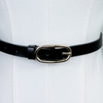 Black Long Oval Buckle Leather Belt