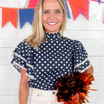 Blair Navy Polka Dot Ruffle Top Prosperina