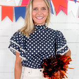 Blair Navy Polka Dot Ruffle Top Prosperina