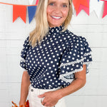 Blair Navy Polka Dot Ruffle Top Prosperina