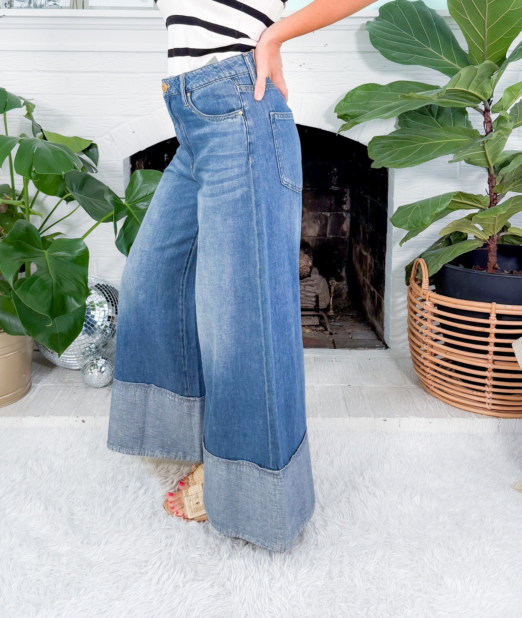 Blake Medium Wash Wide Leg Deep Hem Jeans KUT