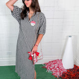 Blakely Black Seersucker Gingham Midi Dress Adrienne