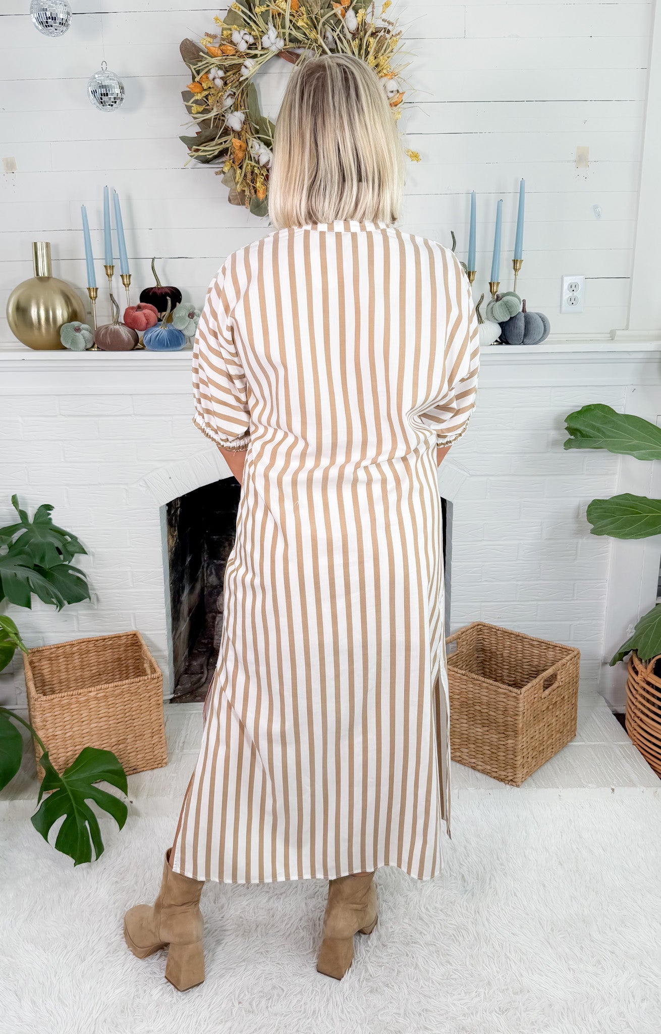 Blakely Brown Ten Stripe Midi Dress Adrienne