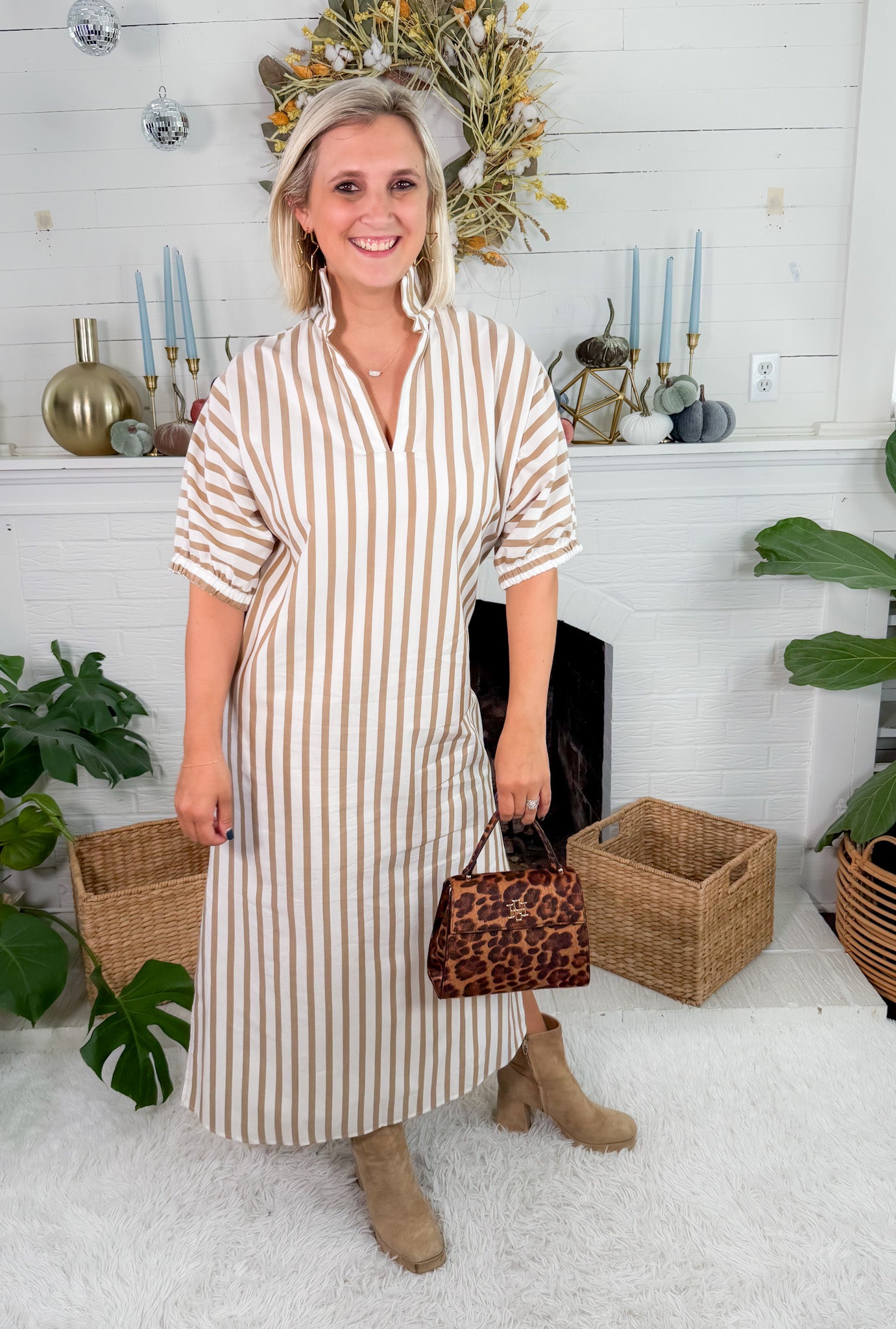 Blakely Brown Ten Stripe Midi Dress Adrienne
