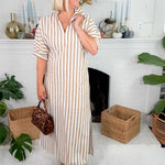 Blakely Brown Ten Stripe Midi Dress Adrienne