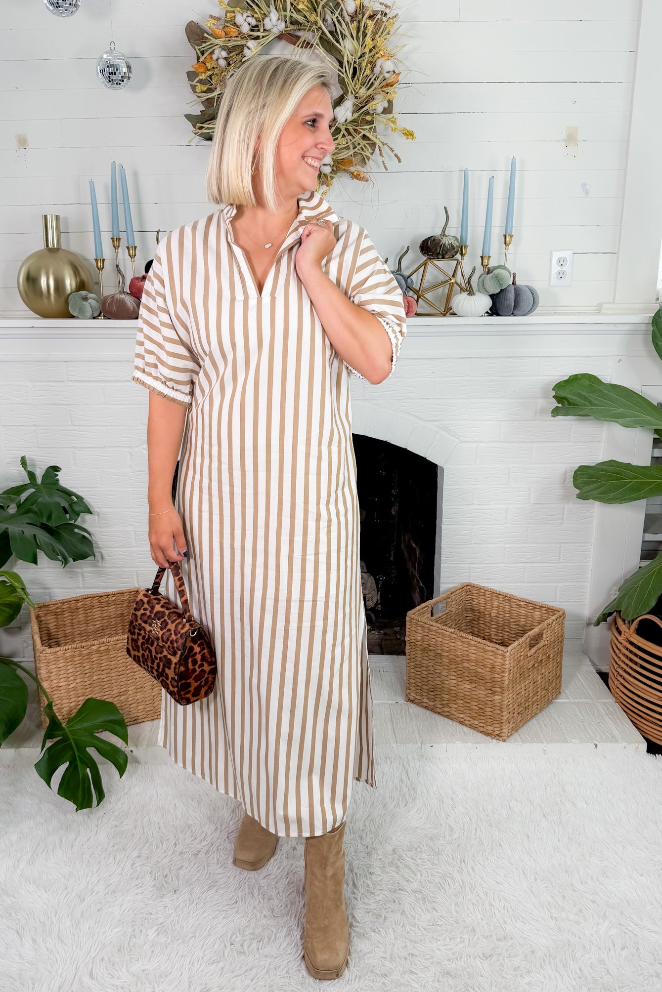 Blakely Brown Ten Stripe Midi Dress Adrienne