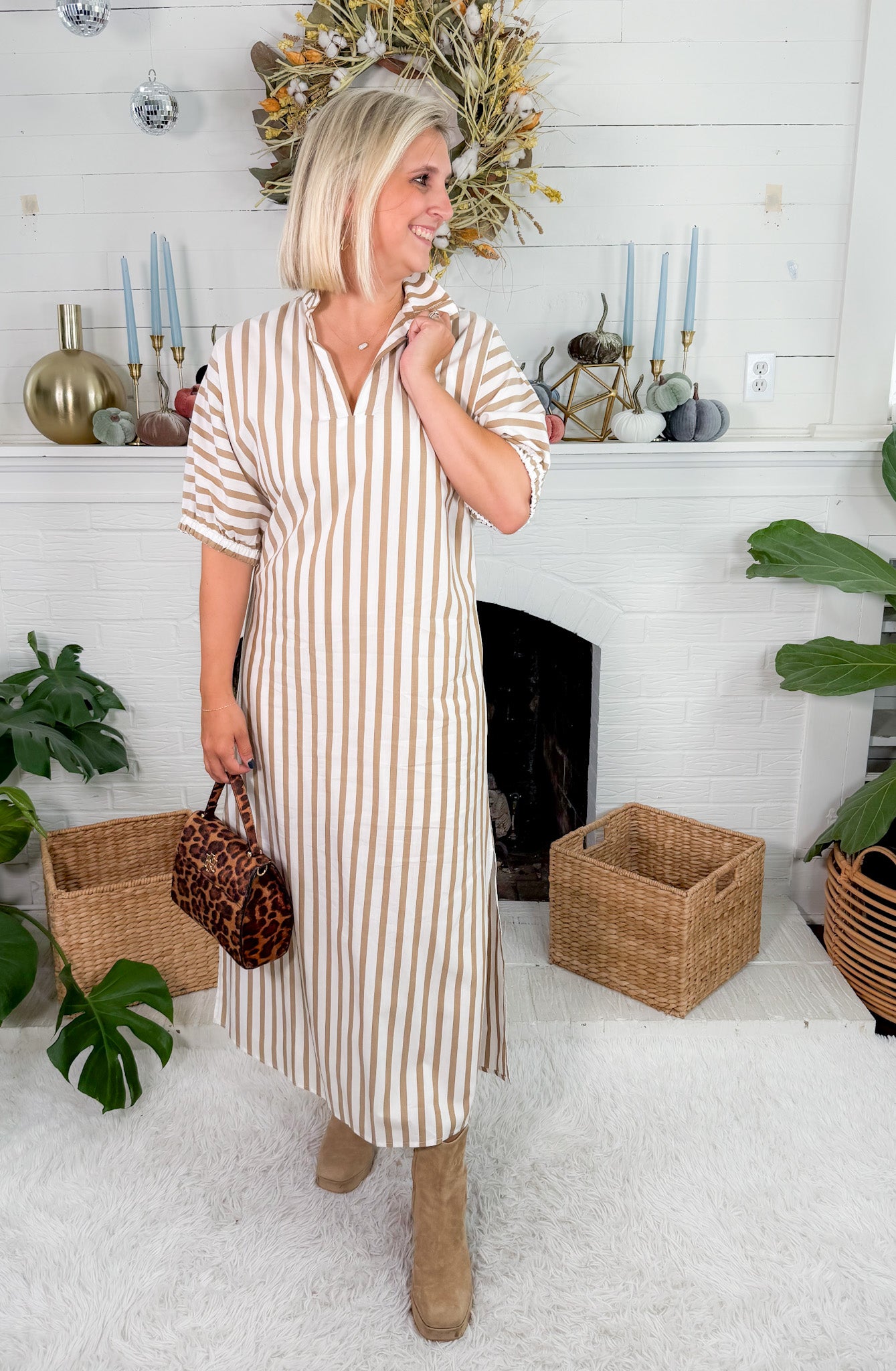 Blakely Brown Ten Stripe Midi Dress Adrienne