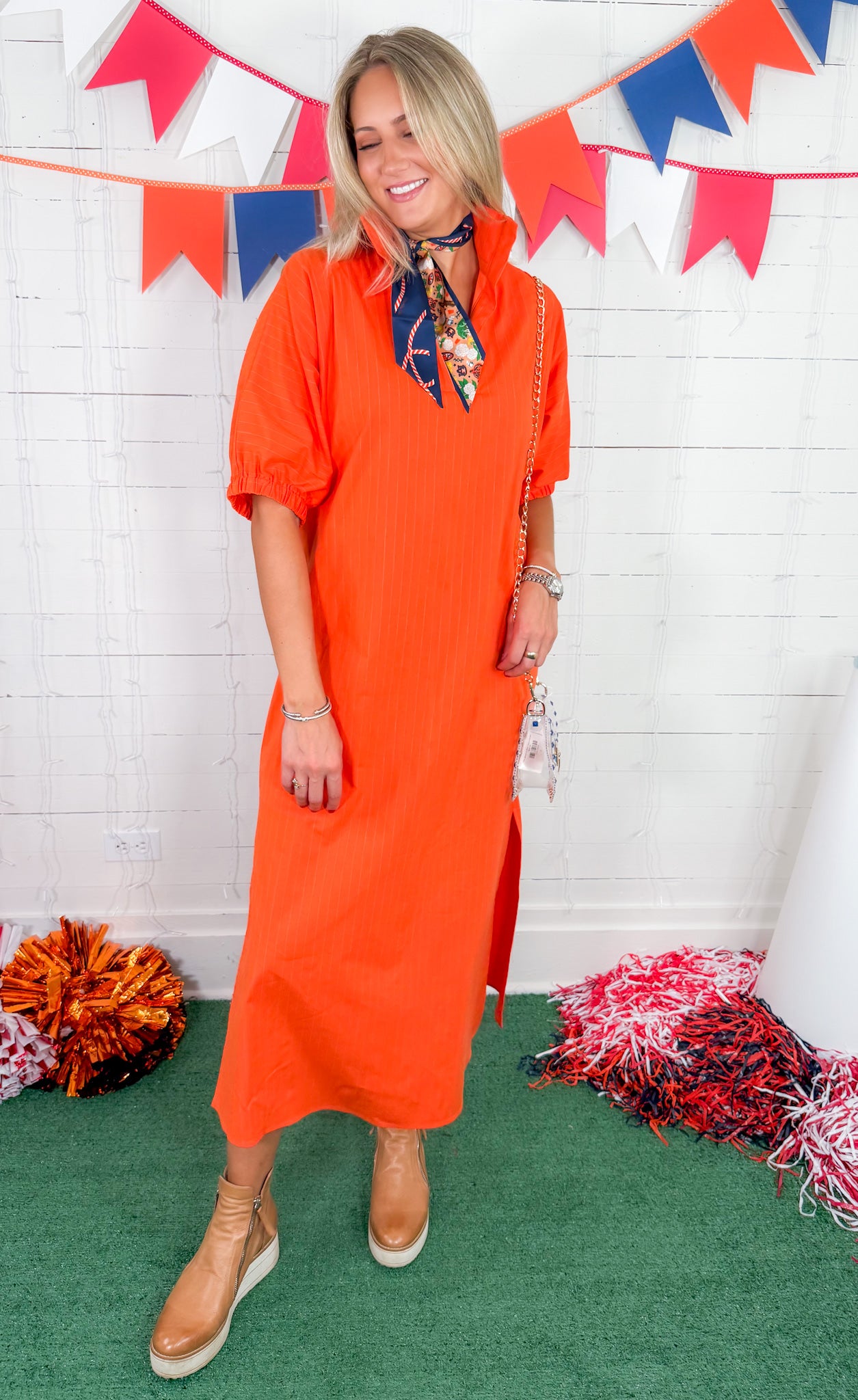 Blakely Orange Pinstripe Midi Dress Adrienne