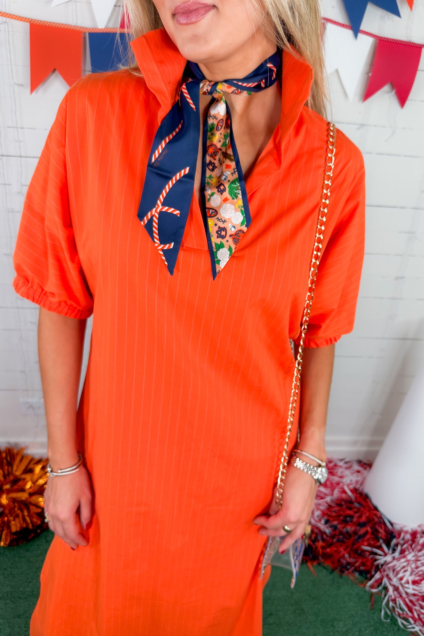 Blakely Orange Pinstripe Midi Dress Adrienne