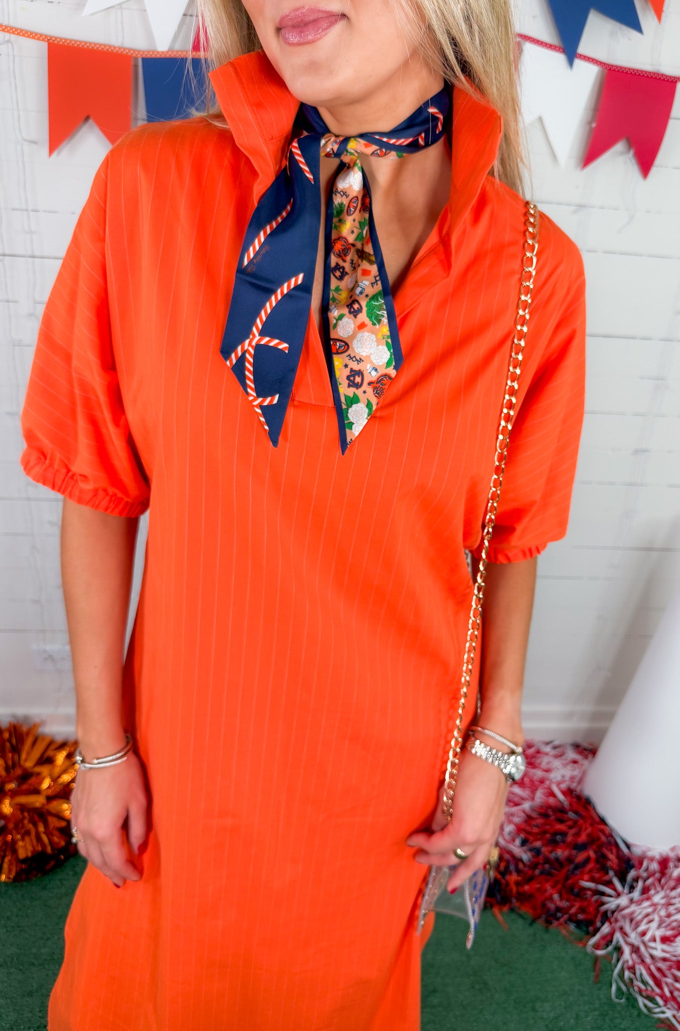 Blakely Orange Pinstripe Midi Dress Adrienne