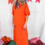 Blakely Orange Pinstripe Midi Dress Adrienne