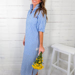 Blakely Sky Seersucker Gingham Caftan Dress Adrienne