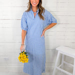 Blakely Sky Seersucker Gingham Caftan Dress Adrienne