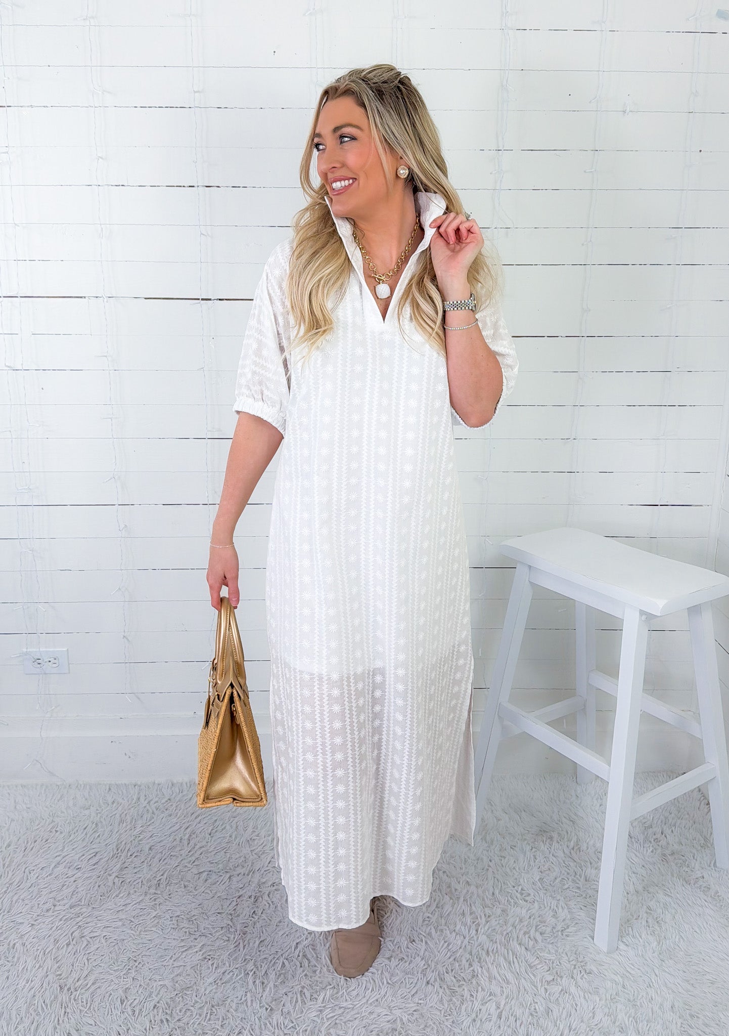 Blakely Solaria Blanc Caftan Dress Adrienne