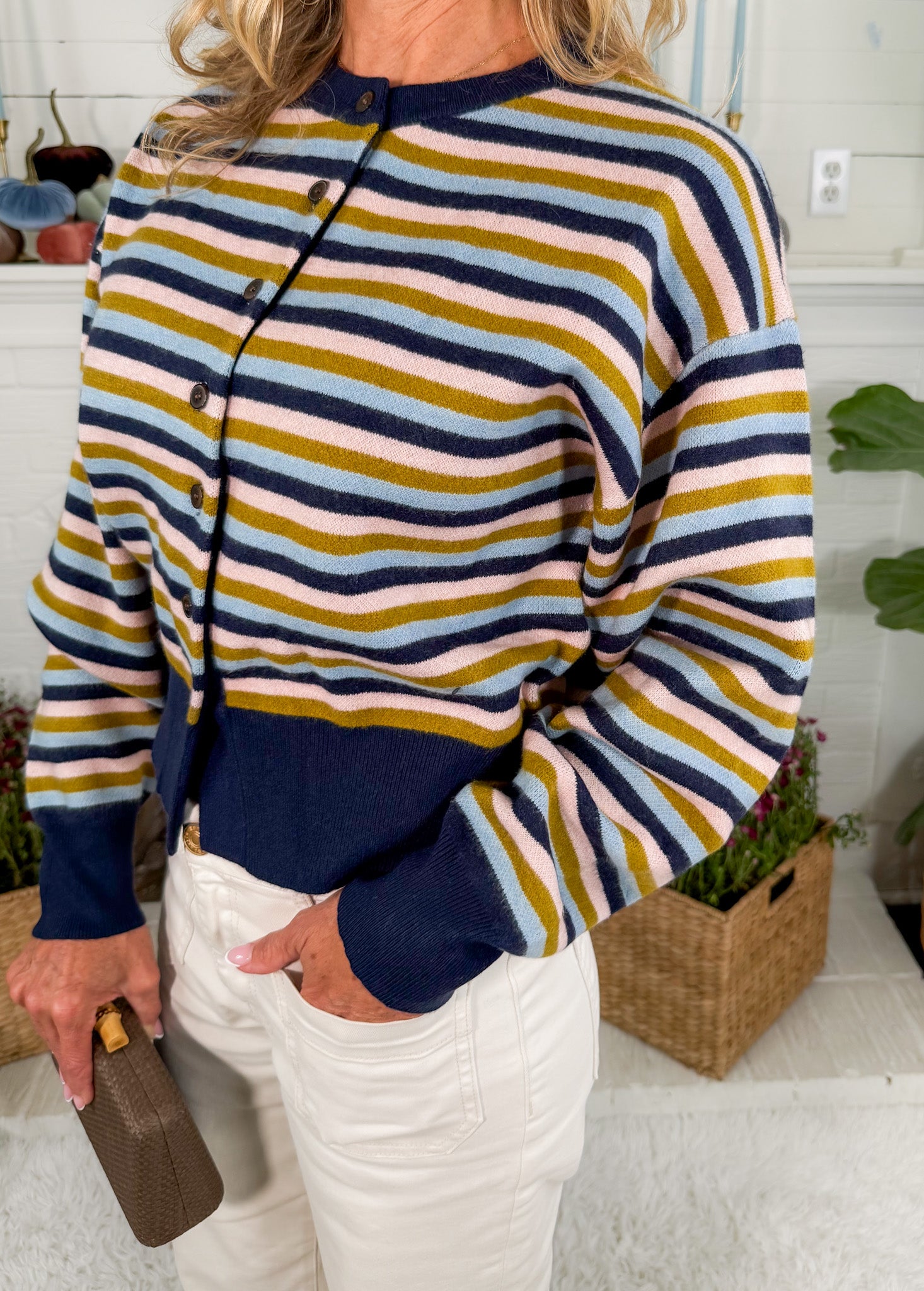 Bleu Marine Striped Cardigan Sweater FRNCH