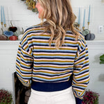 Bleu Marine Striped Cardigan Sweater FRNCH