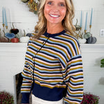 Bleu Marine Striped Cardigan Sweater FRNCH