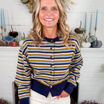 Bleu Marine Striped Cardigan Sweater FRNCH