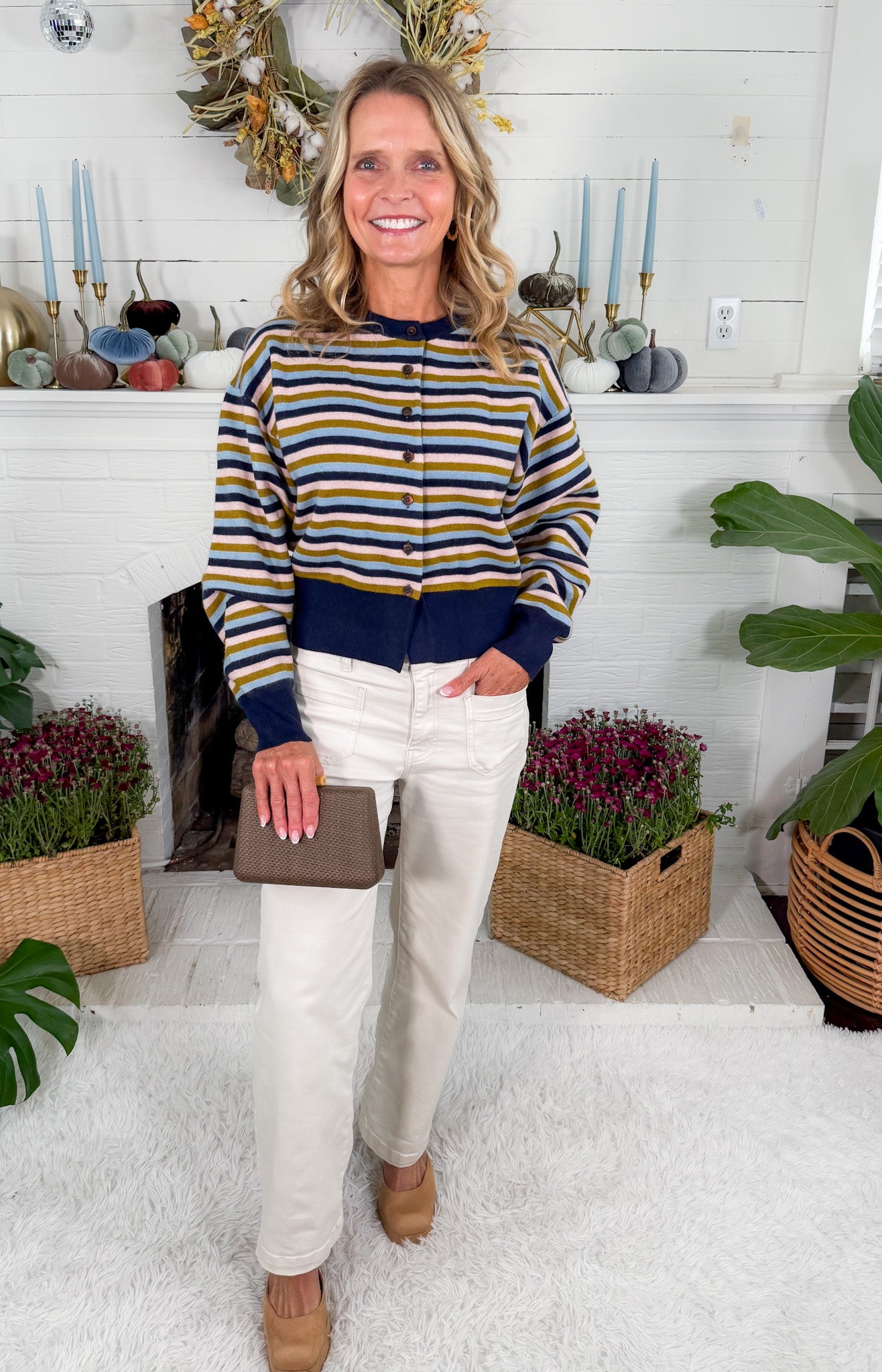 Bleu Marine Striped Cardigan Sweater FRNCH