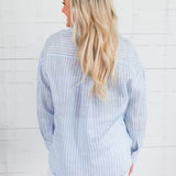 Blue Stripe Linen Essential Button Shirt Elle Grey