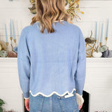 Bluebell Misty Blue + Cream Scallop Sweater