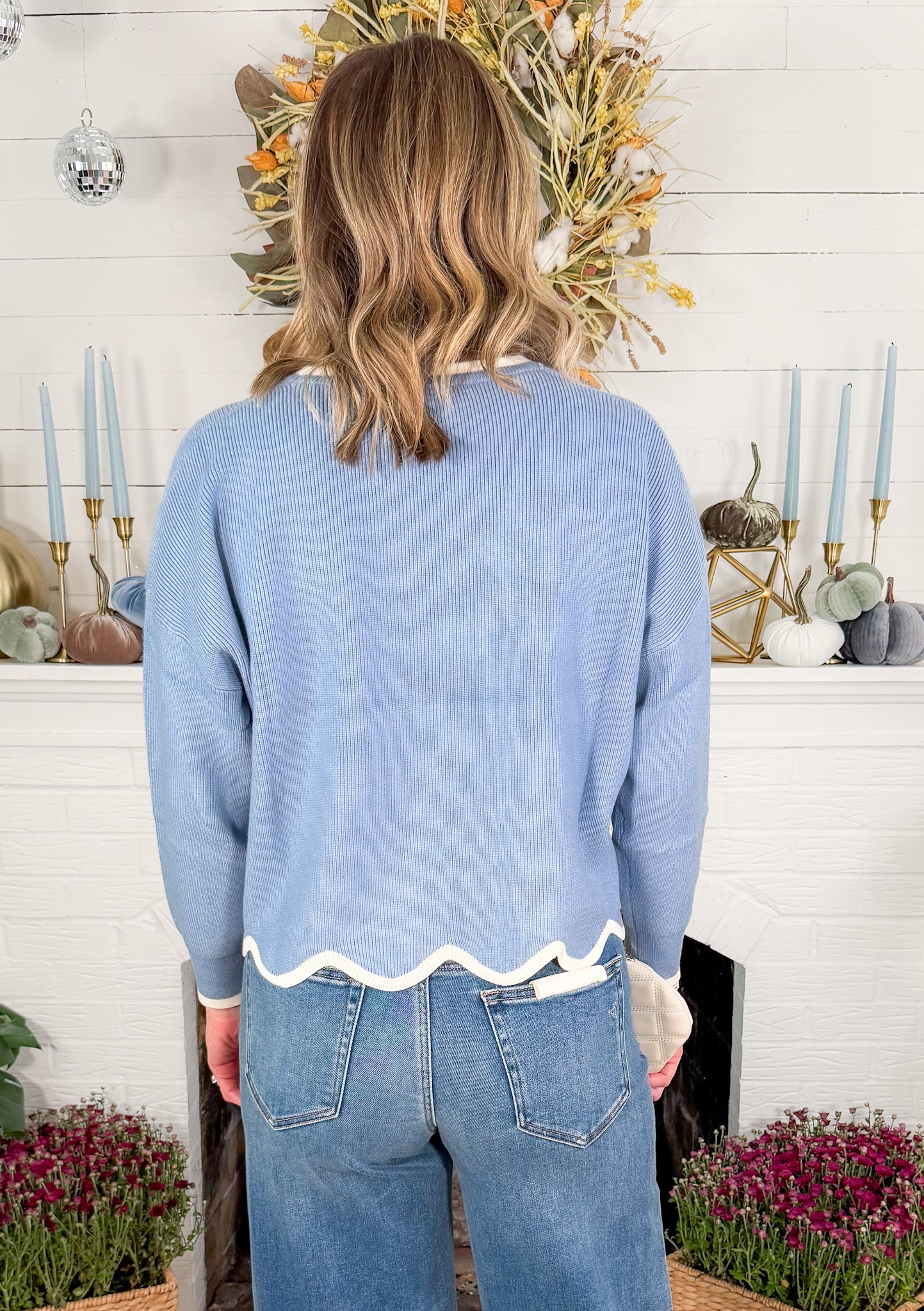 Bluebell Misty Blue + Cream Scallop Sweater