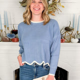 Bluebell Misty Blue + Cream Scallop Sweater