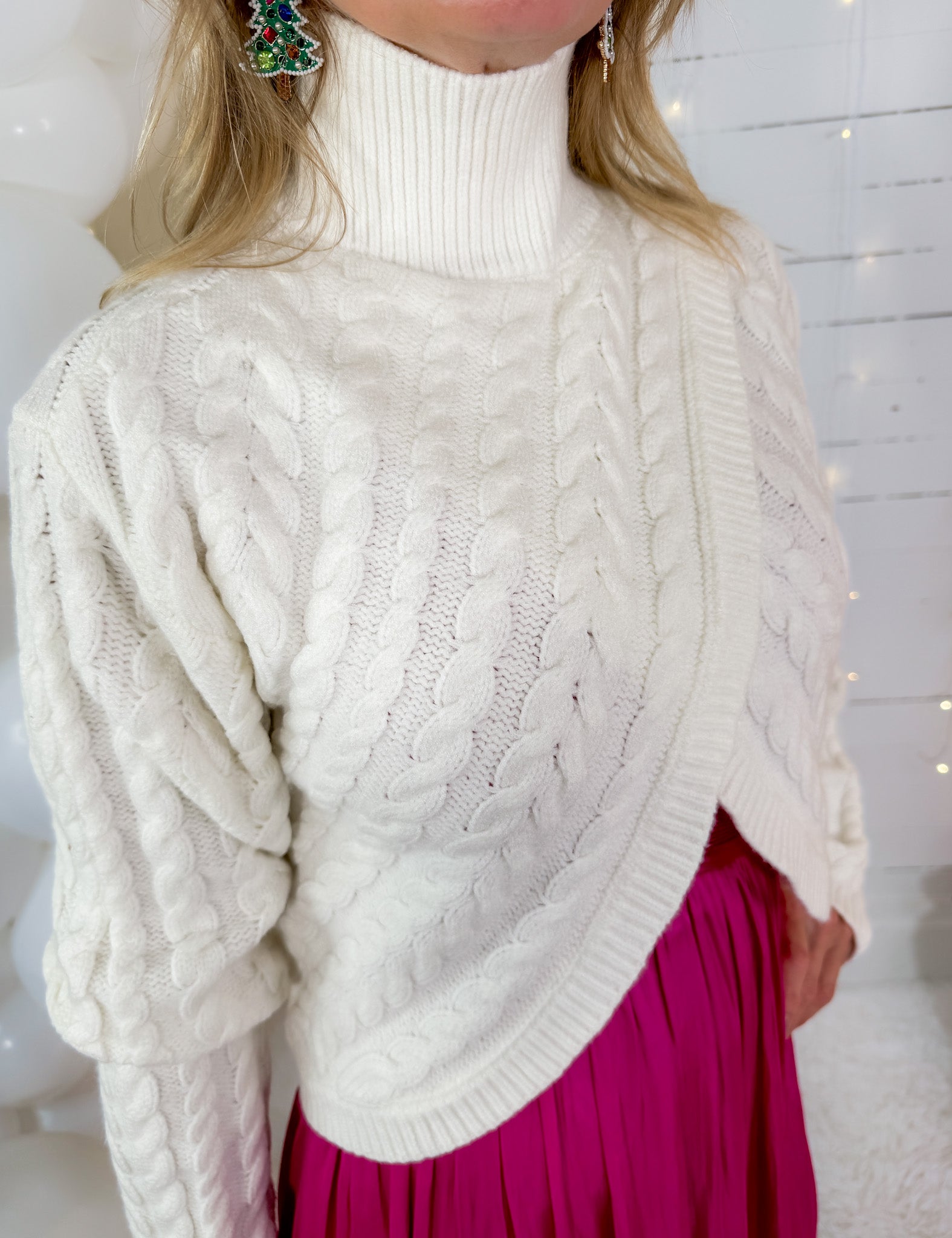 Bluffton Ivory Cross Over Turtleneck Sweater