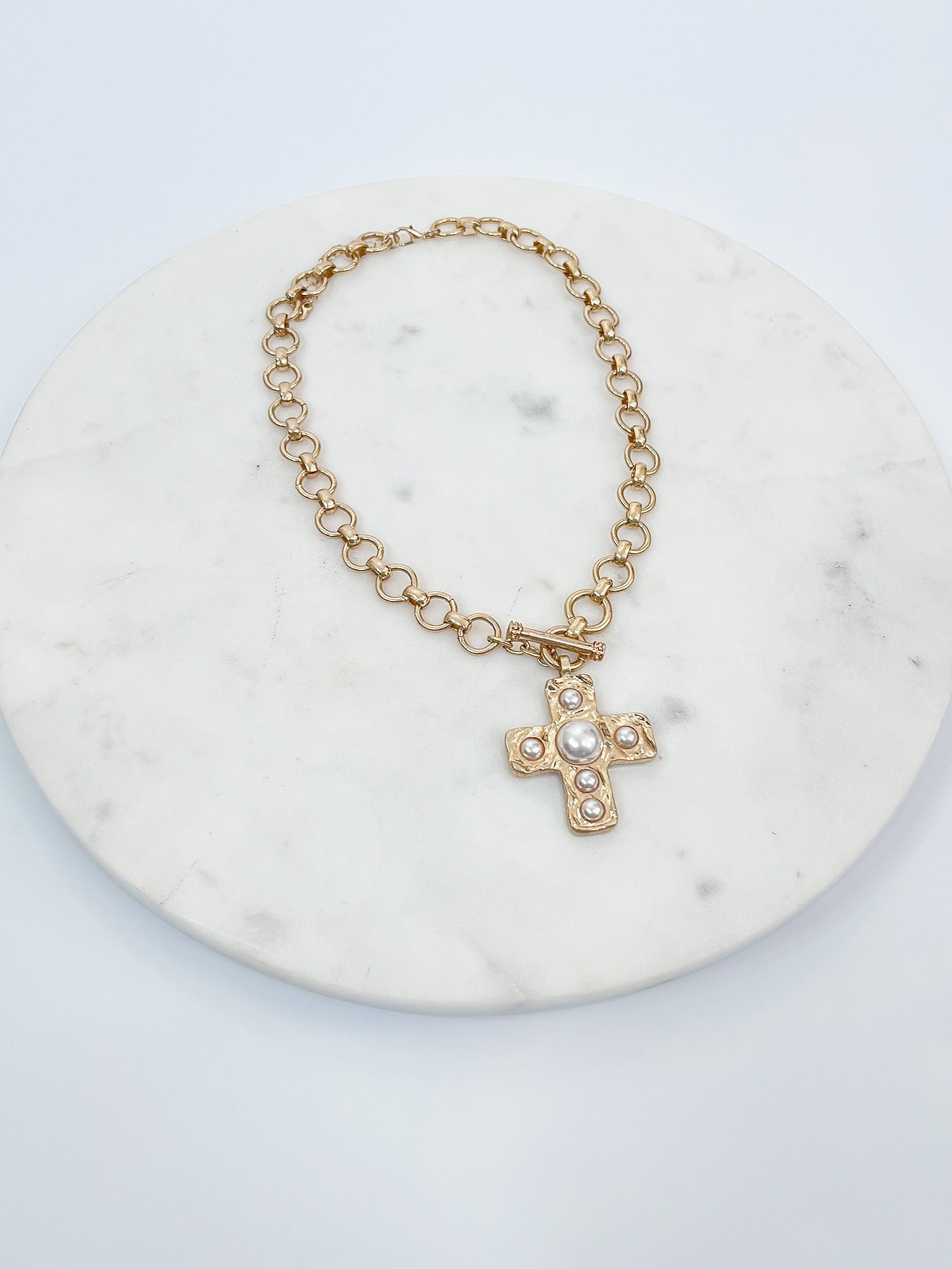 Bold Cross with Pearl Necklace