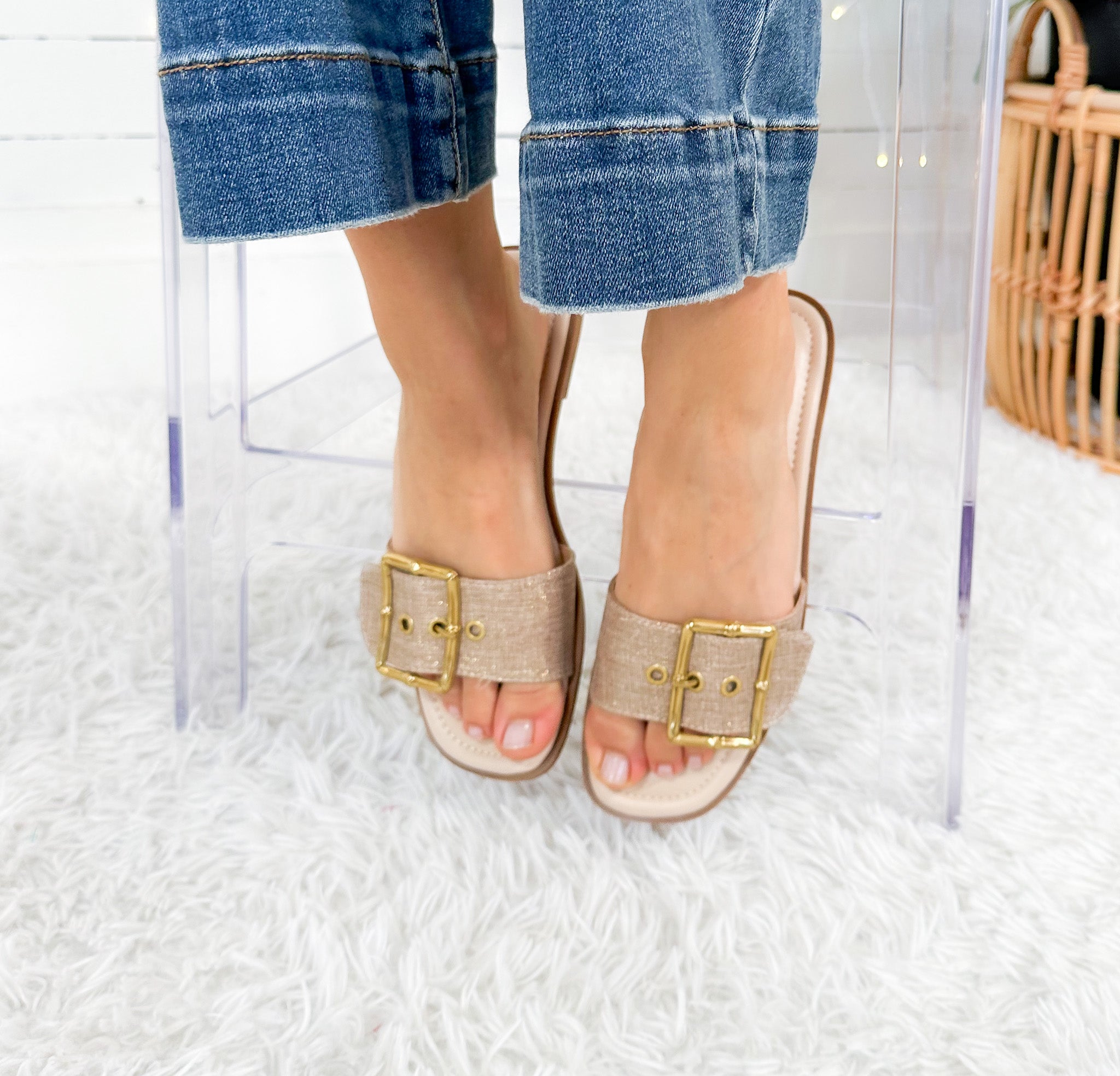 Bold Gold Slip on Slide Sandal