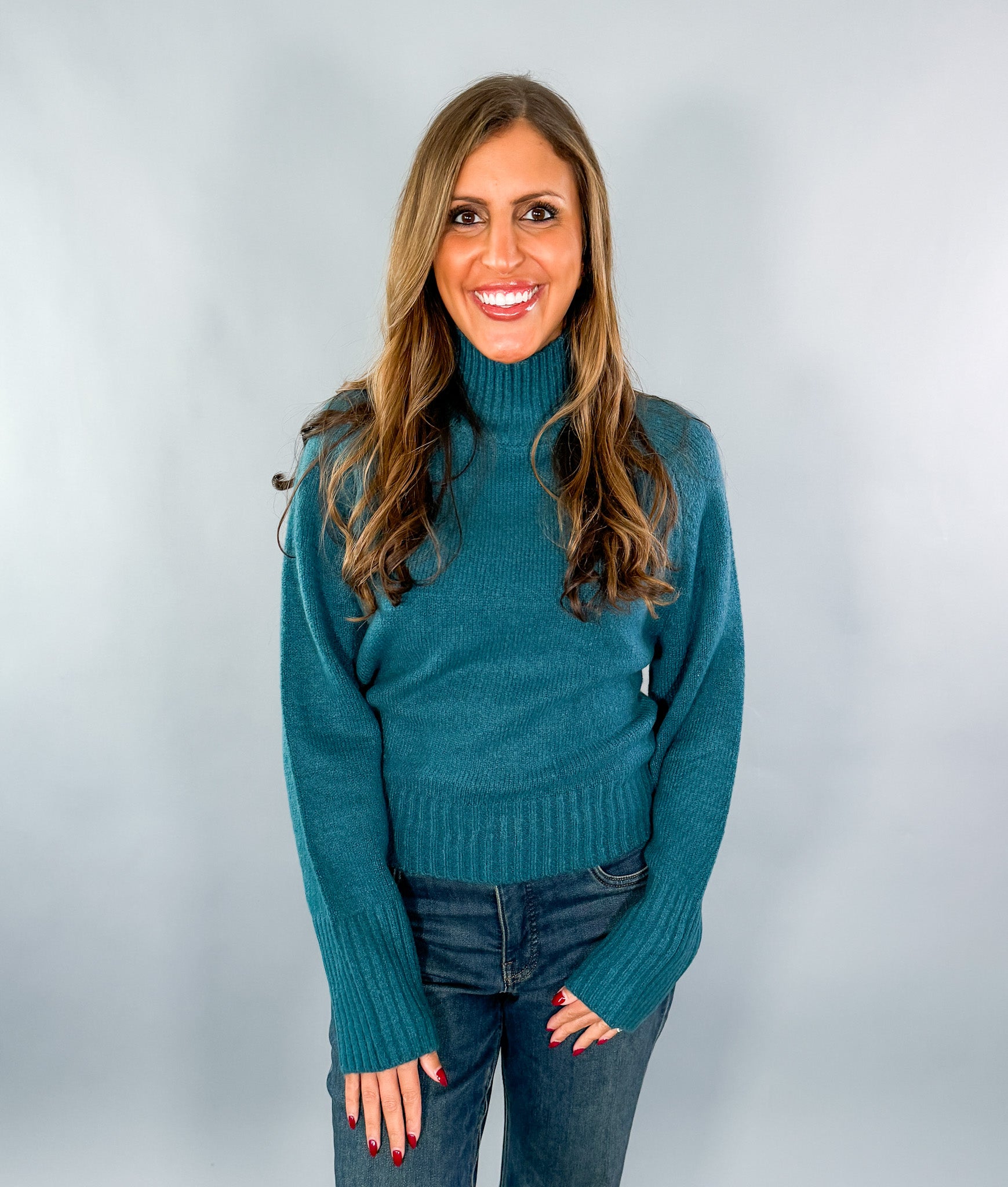 Bonner Teal Mock Neck Sweater