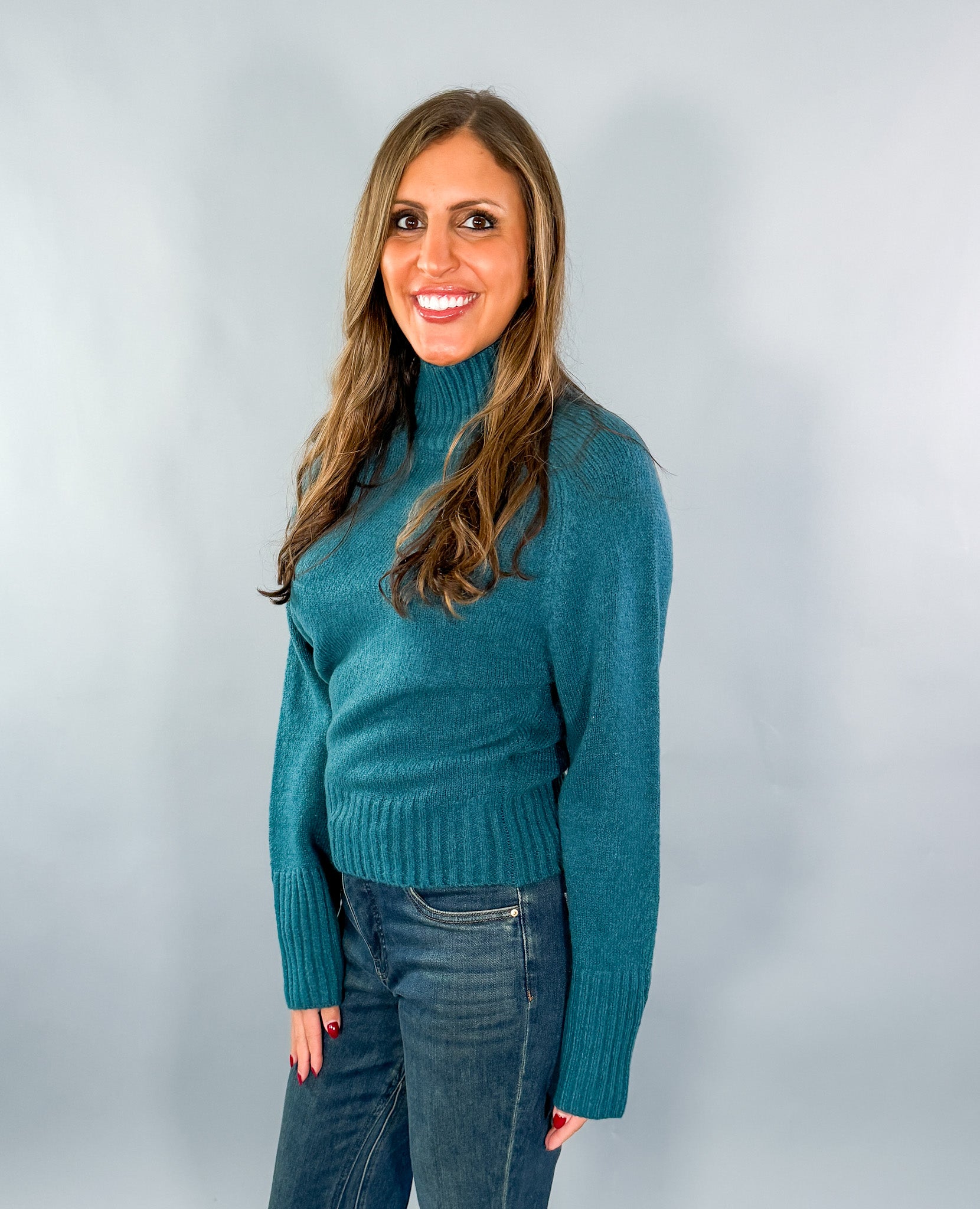 Bonner Teal Mock Neck Sweater