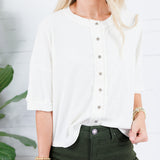 Bonnie Ivory Ribbed Button Knit Top Doe and Rae