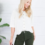 Bonnie Ivory Ribbed Button Knit Top Doe and Rae