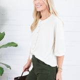 Bonnie Ivory Ribbed Button Knit Top Doe and Rae