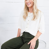 Bonnie Ivory Ribbed Button Knit Top Doe and Rae