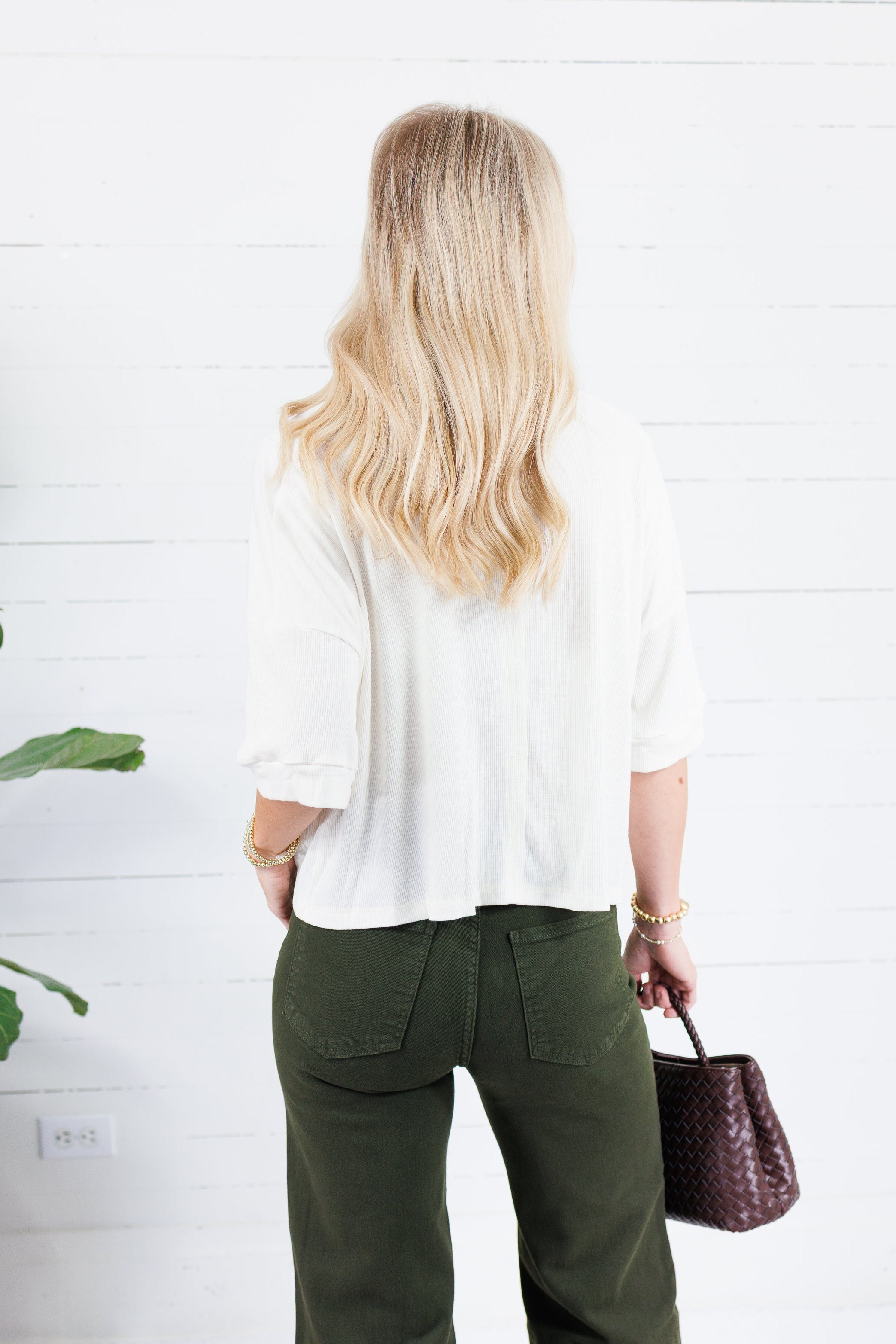 Bonnie Ivory Ribbed Button Knit Top Doe and Rae