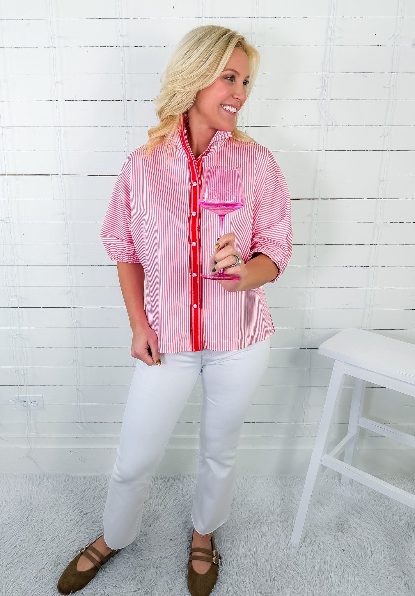 Bonny Pink Carnation Stripe Top Emily Mccarthy