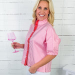 Bonny Pink Carnation Stripe Top Emily Mccarthy