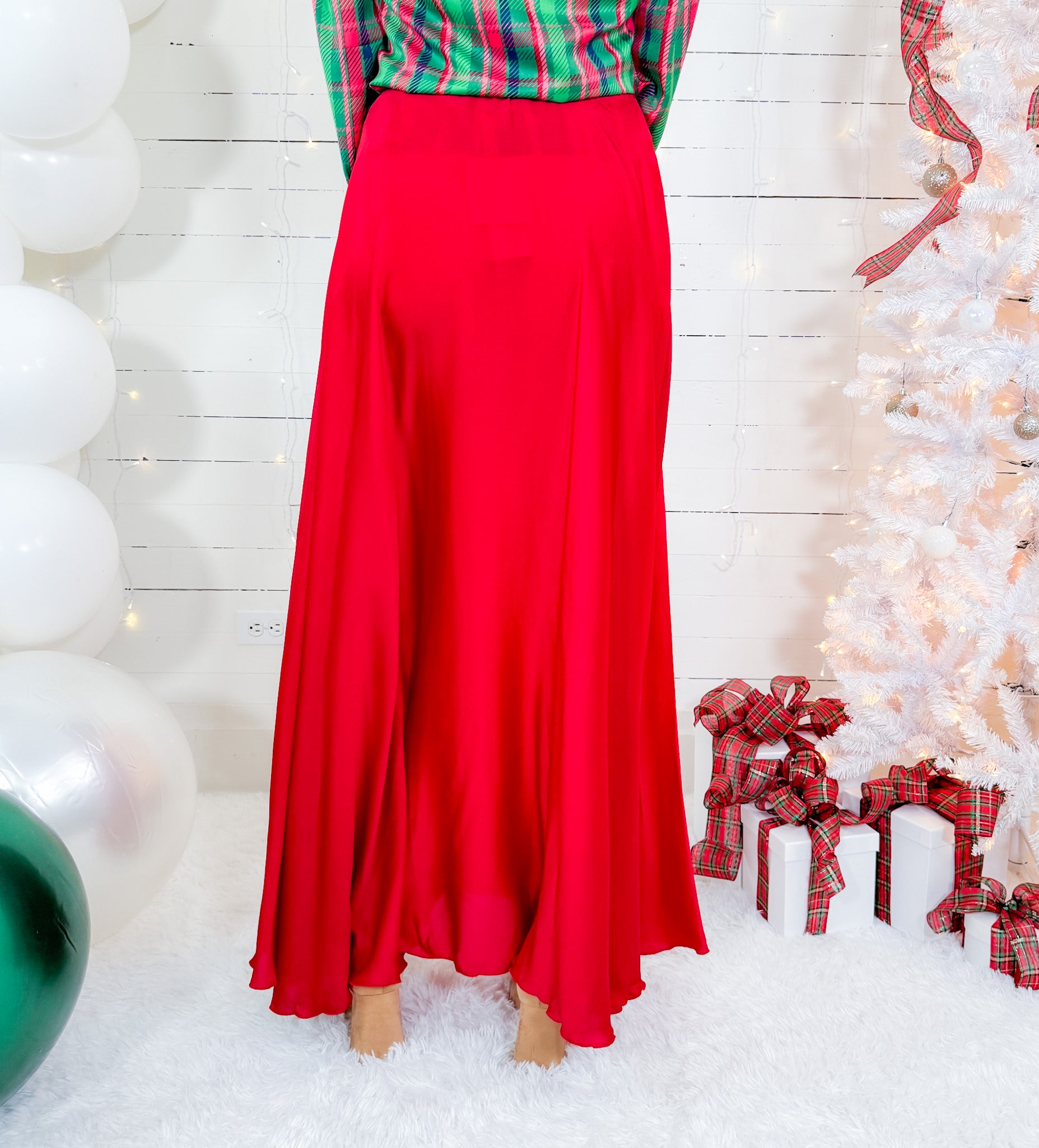 Bordeaux Satin Maxi Skirt