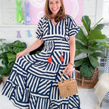 Borden Navy Stripes Maxi Dress THML