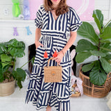 Borden Navy Stripes Maxi Dress THML