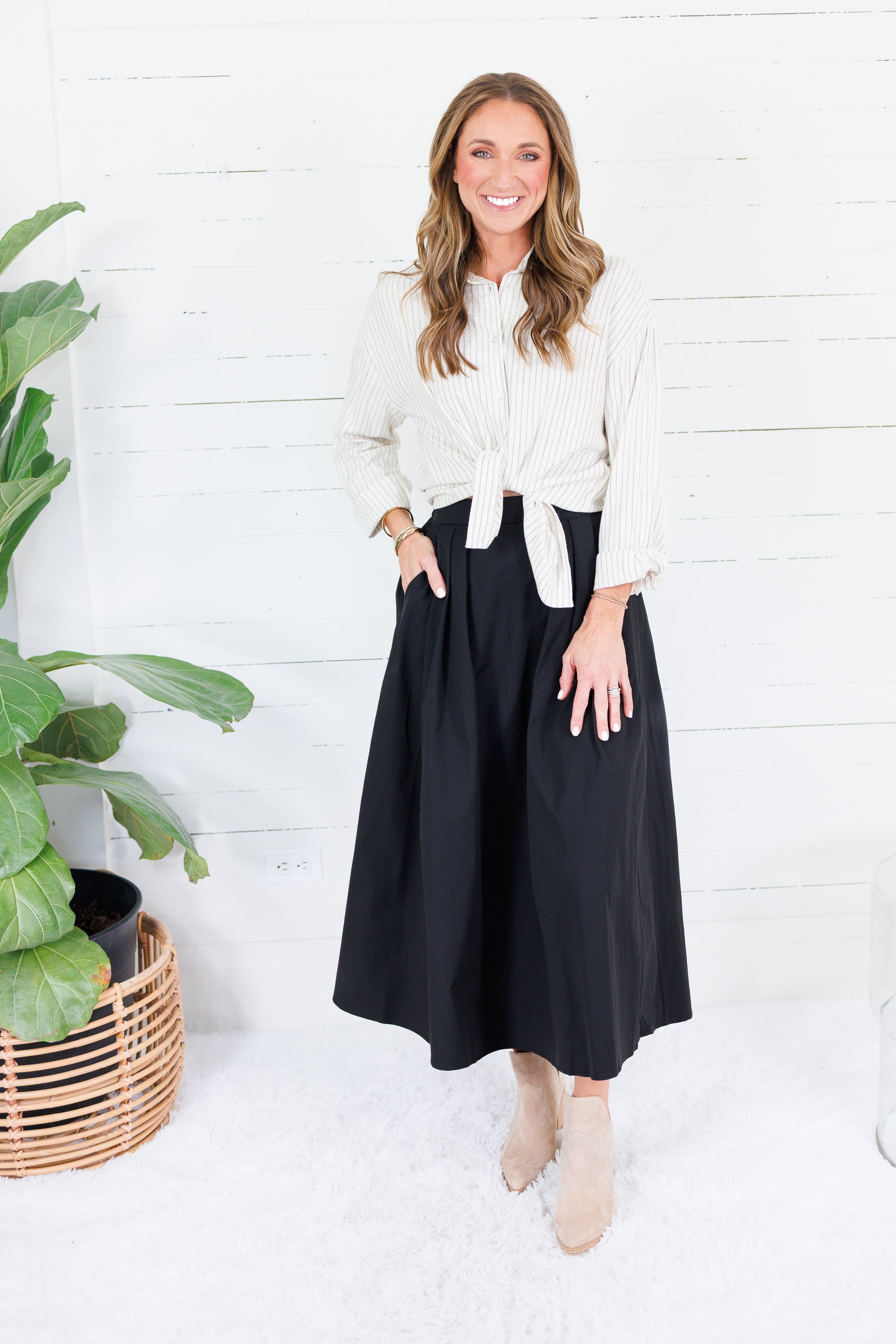 Bostany Beige Stripe Button Top Molly Bracken