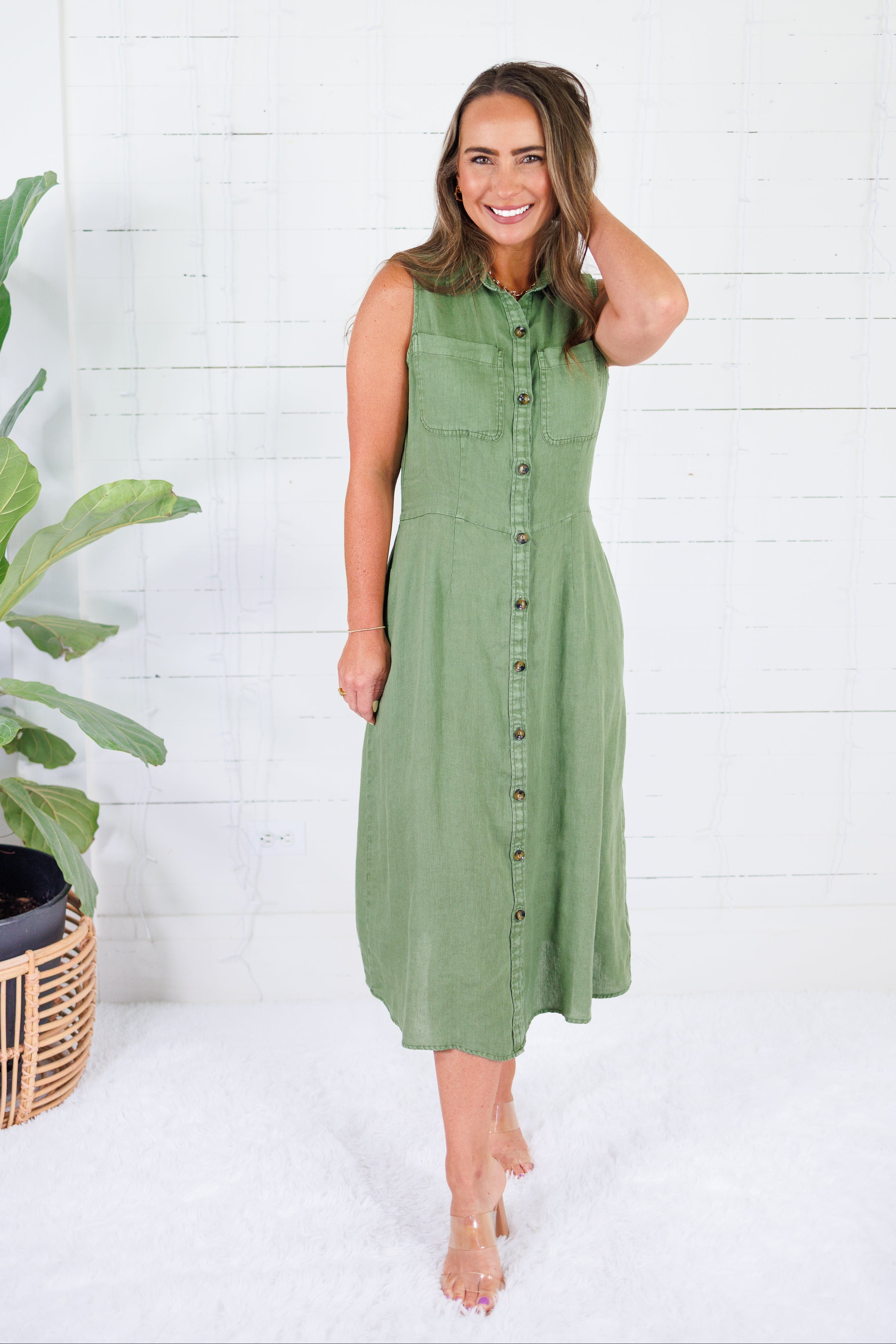 Bowie Olive Button A-Line Dress KUT