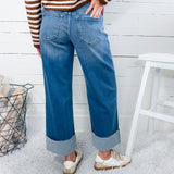 Braided Belt Loop Mid Rise Wide Leg Cuff Jean Kan Can USA