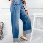 Braided Belt Loop Mid Rise Wide Leg Cuff Jean Kan Can USA