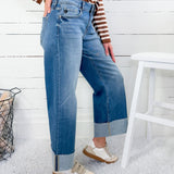 Braided Belt Loop Mid Rise Wide Leg Cuff Jean Kan Can USA