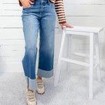 Braided Belt Loop Mid Rise Wide Leg Cuff Jean Kan Can USA