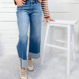 Braided Belt Loop Mid Rise Wide Leg Cuff Jean Kan Can USA