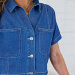 Bray Denim Boxy Button Top Blu Pepper